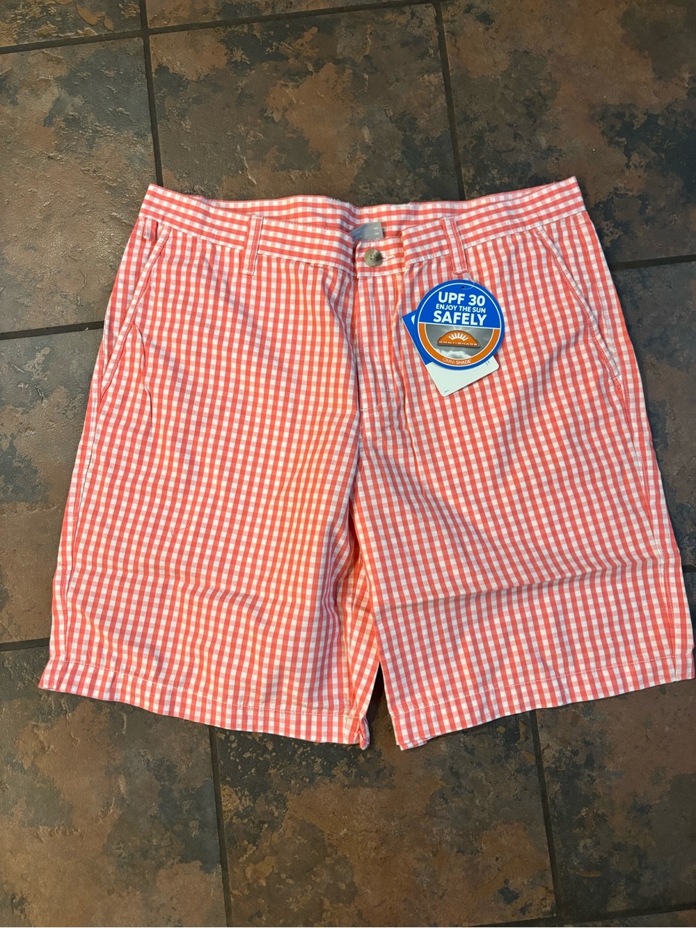 ❣️Columbia Coral and White Gingham Flat-Front Men's Shorts